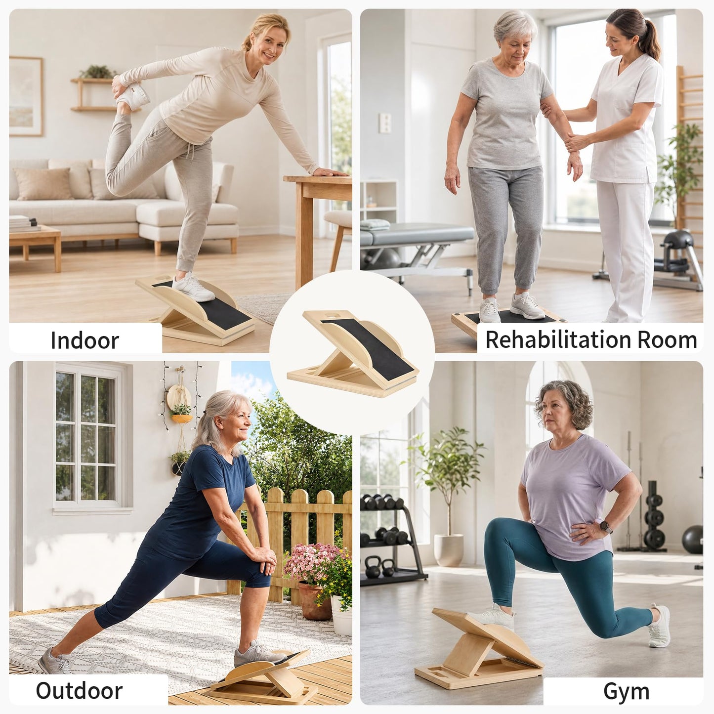Foxellent Wooden Slant Board & Calf Stretcher, 3-in-1 Balance Board