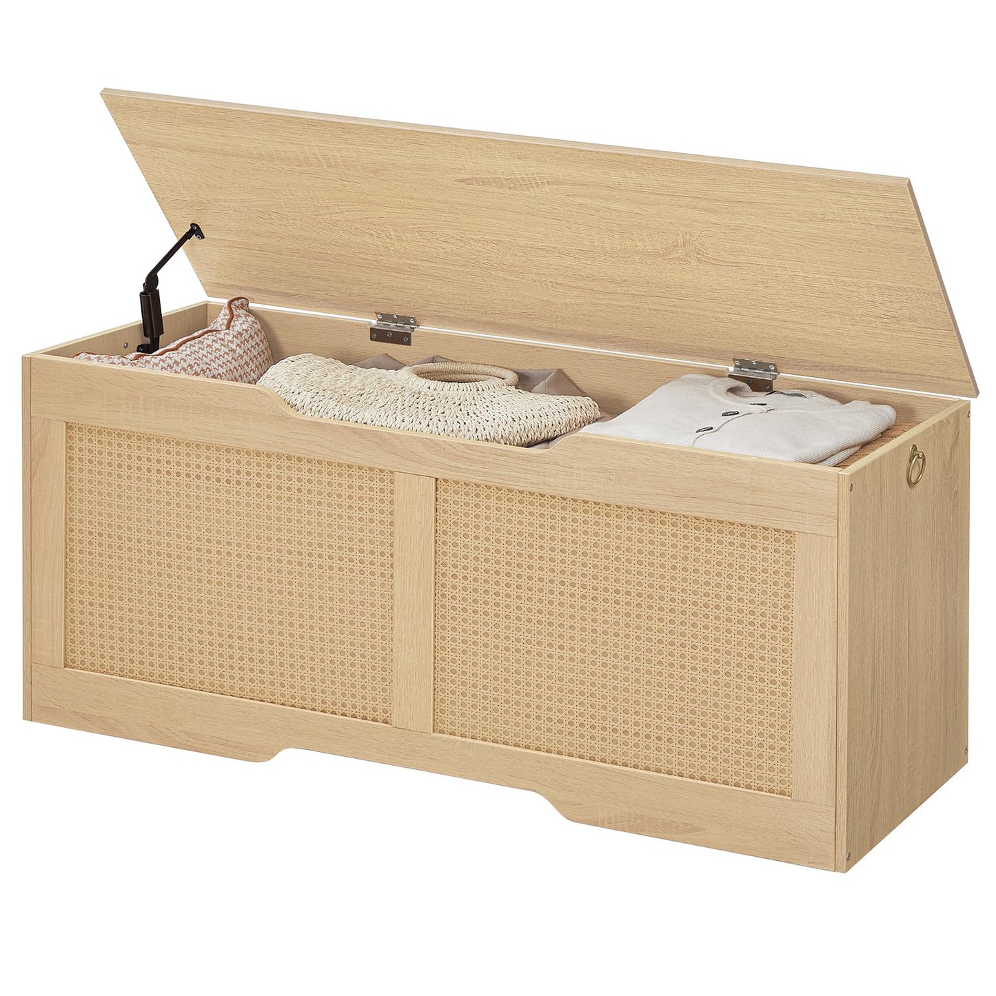 HOOBRO Storage Bench, 43.3" Toy Box, Rattan-Like Storage Chest, Sturdy Entryway Bench Supports 220 lb, Toy Chest, Safety Hinge, U-Shaped Opening, Easy Assembly, Natural NL22CW01