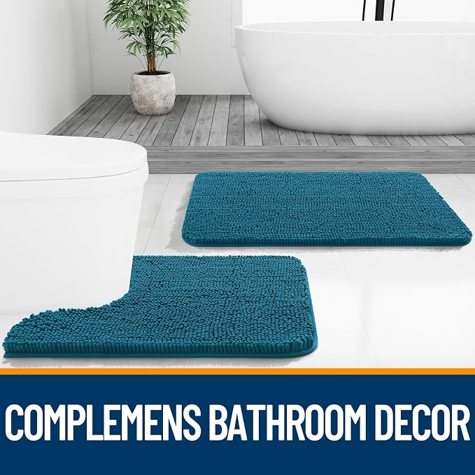 OLANLY Bathroom Runner Rugs 70x24, Soft Absorbent Chenille Bath Rugs, Rubber Backing Quick Dry, Machine Washable Long Bath Mats for Bathroom Floor, Tub and Shower, Home Decor Accessories, Peacock Blue