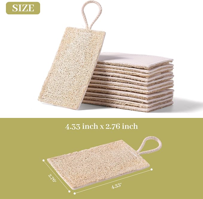 JOYMOOP Compressed Cellulose & Loofah Scrubbers, Non-Scratch Scrub Sponge, Kitchen Sponges for Dishes, 12-Pack, Dual-Sided Dish Sponge for Nonstick Cookware & All Surfaces