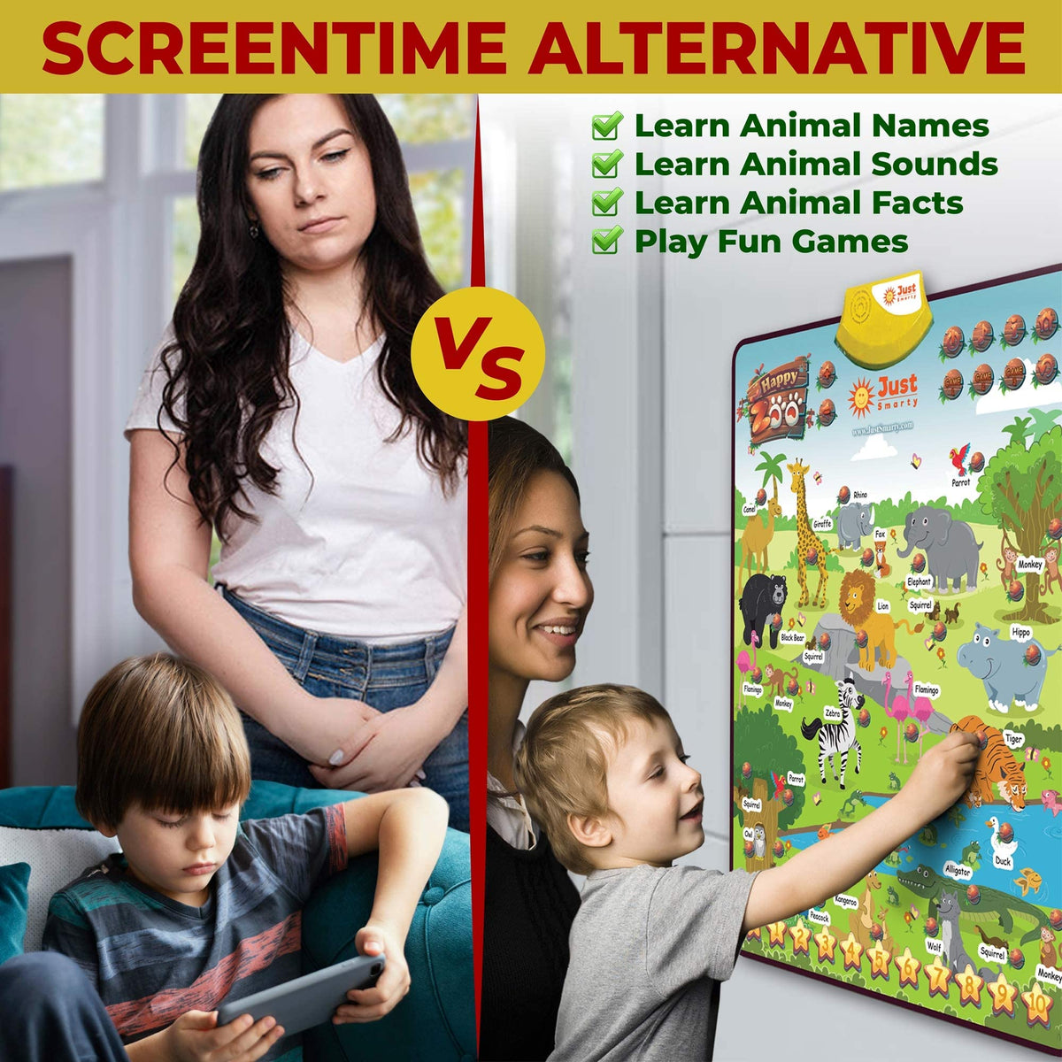 Just Smarty Zoo Animals Toddler Learning Toys Ages 3-6 | Sounds, Counting & Memory Games | Learning Resources Animals for Kids | Animal Facts Game | Toddler Learning Activities