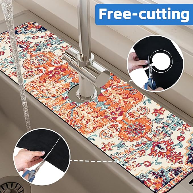 Oriental Turkish Carpet Pattern Red Dish Drying Mat