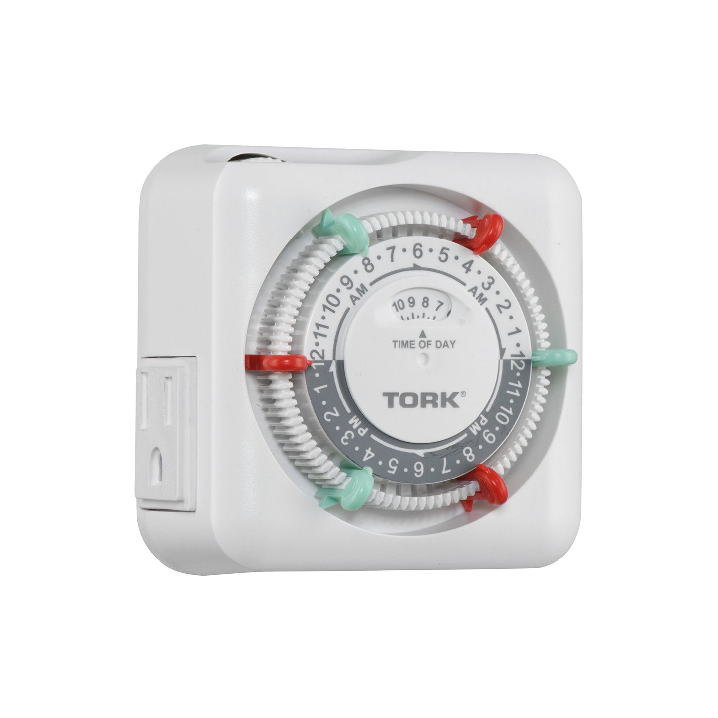 NSi Industries TORK RTN312 Indoor 15-Amp Plug-in Heavy Duty Mechanical Appliance Timer 24-Hour Programming – GREEN & RED Trippers TWO Receptacles White