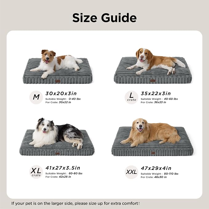 Bedsure ComfyFleece™ Cute Dog Bed, Large Sized Dog Crate Pillow 35x22 Cream | Aesthetic Crate Bed for Balanced Support Cute Chopped Foam Pad with Removable Washable Cover Non-Slip Waterproof Cozy Pet Mat