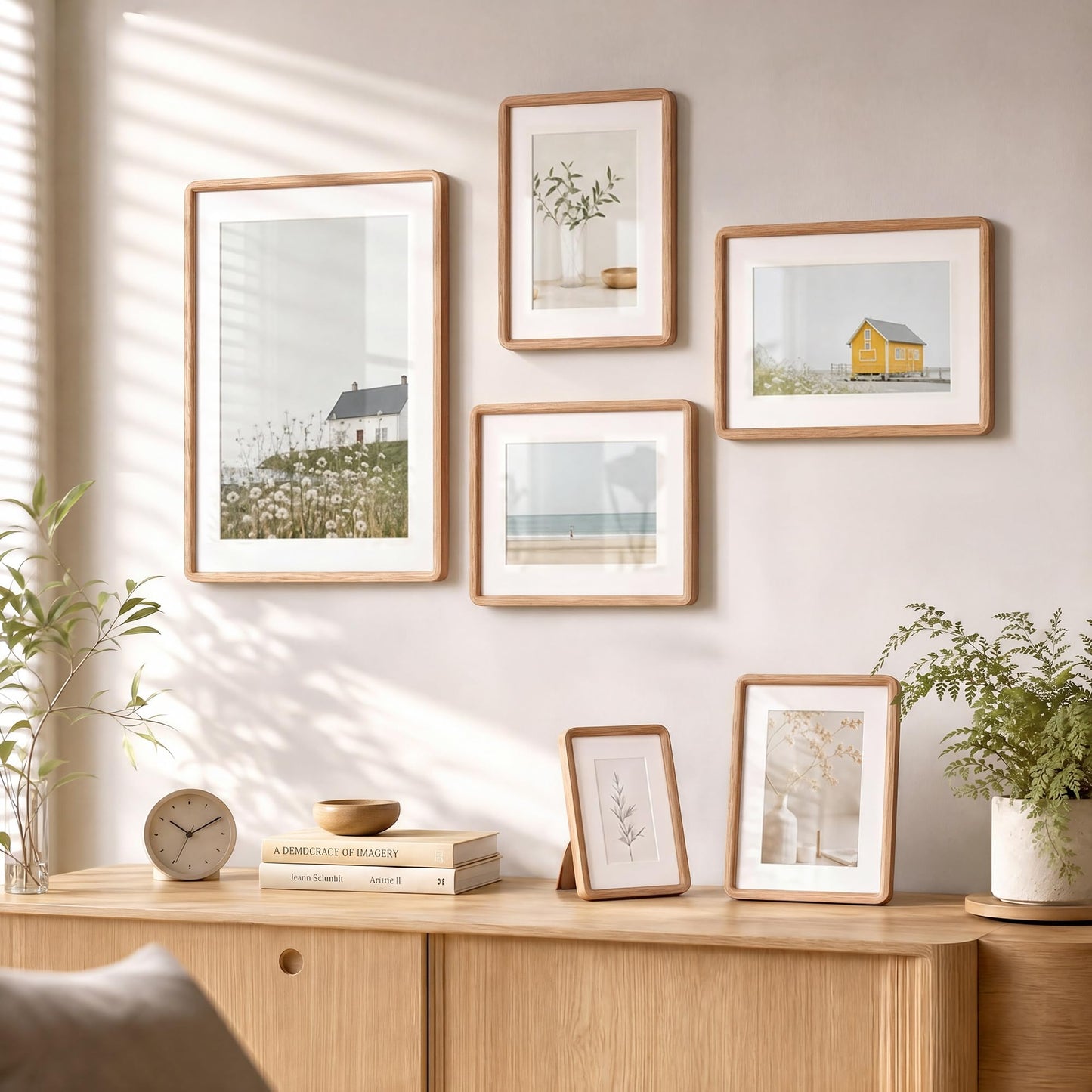 Acovy 11x14in Picture Frame, Natural Solid Oak Handcrafted Wooden Photo Frame, Dual Use for Wall Mount, Matted to Fit 8"x10" Photos, HD Tempered Glass, Pre-Installed Stand & Hanging Hook