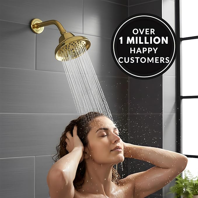 Aqua Elegante Massage Shower Head With Mist - High Pressure Boosting, Adjustable Massaging Rainfall Showerhead For Low Flow Showers With Water Saving Nozzles - 1.8 GPM - Polished Brass