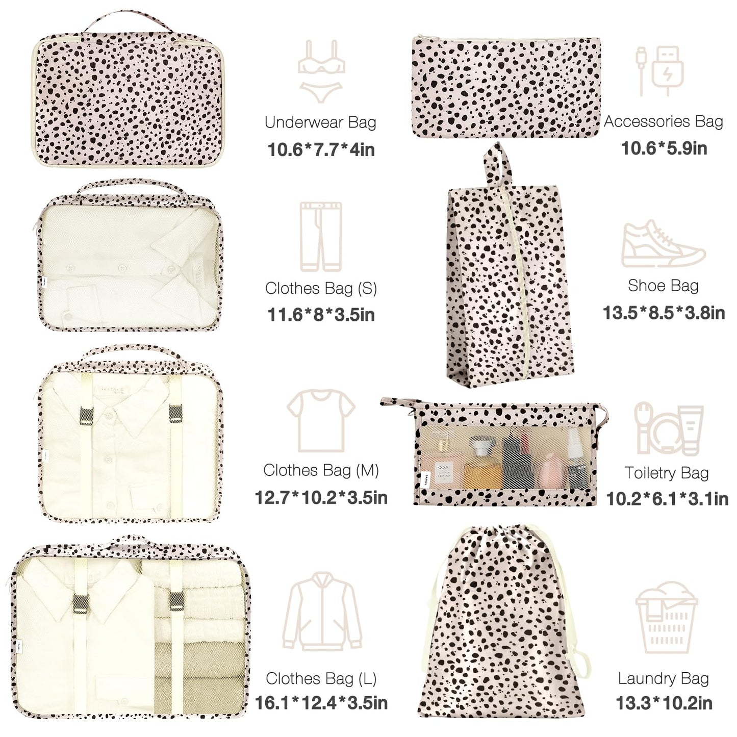 8 Set Packing Cubes for Suitcases, Packing Cube with Shoe, Cosmetics, Clothing, and Accessories Bags Packing Cubes for Travel Luggage Organizer(Leopard)