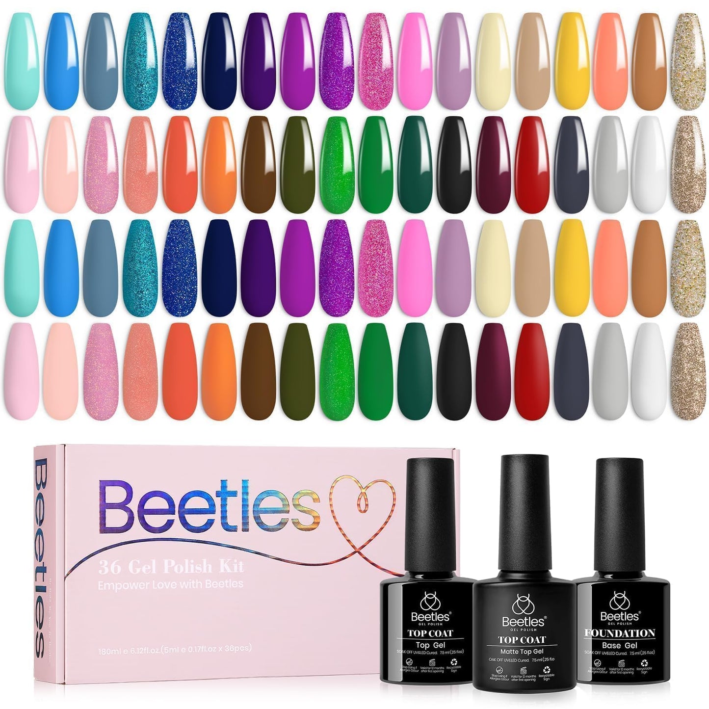 Beetles Gel Nail Polish Kit with U V Light -54 Pcs Gel Nail Kit Four Seasons Glow 32 Colors Set with Base Matte & Glossy Top Coat Soak Off Home DIY Manicure Nails Beginners Gifts for Women Teen Girls