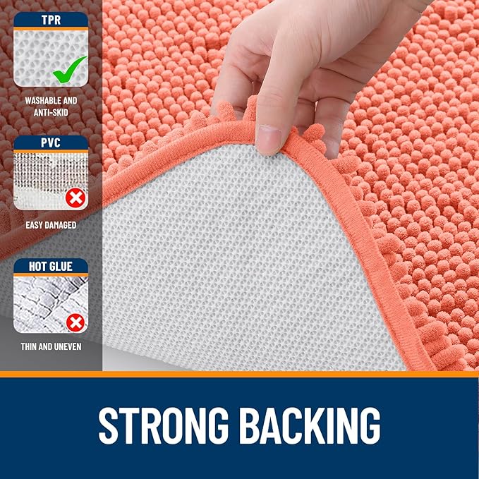 OLANLY Large Bathroom Rugs 47x32, Extra Soft Absorbent Chenille Bath Rugs, Rubber Backing Quick Dry, Machine Washable Bath Mats for Bathroom Floor, Tub and Shower, Home Decor Accessories, Coral