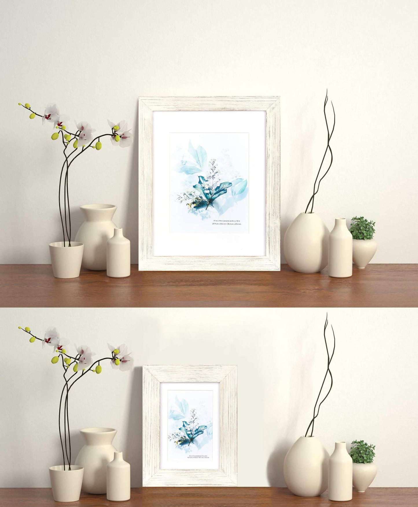 KAIWIN 100% Solid Wood White 11x14 Picture Frame 3 Pack Display Picture 8x10 with Mat, Rustic Wooden Photo Frames for Wall Mounting
