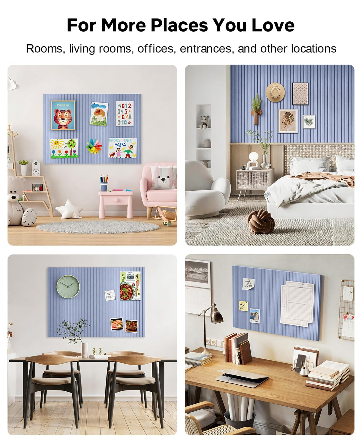 48" x 36" Large Cork Bulletin Board Tiles, Peel and Stick Felt Wall Panels for Vision, Message Center, Picture and Prayer Board for Office, Dorm, Room and Desk Decor(Soft Periwinkle)