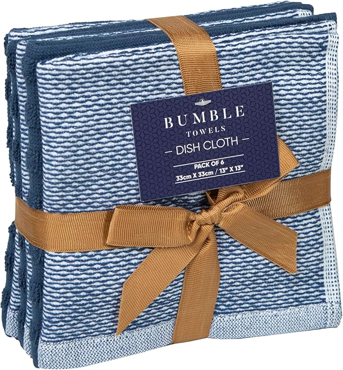 Bumble Premium Dish Cloths 13"x13" | 100% Natural Ring Spun Cotton | 400 GSM |