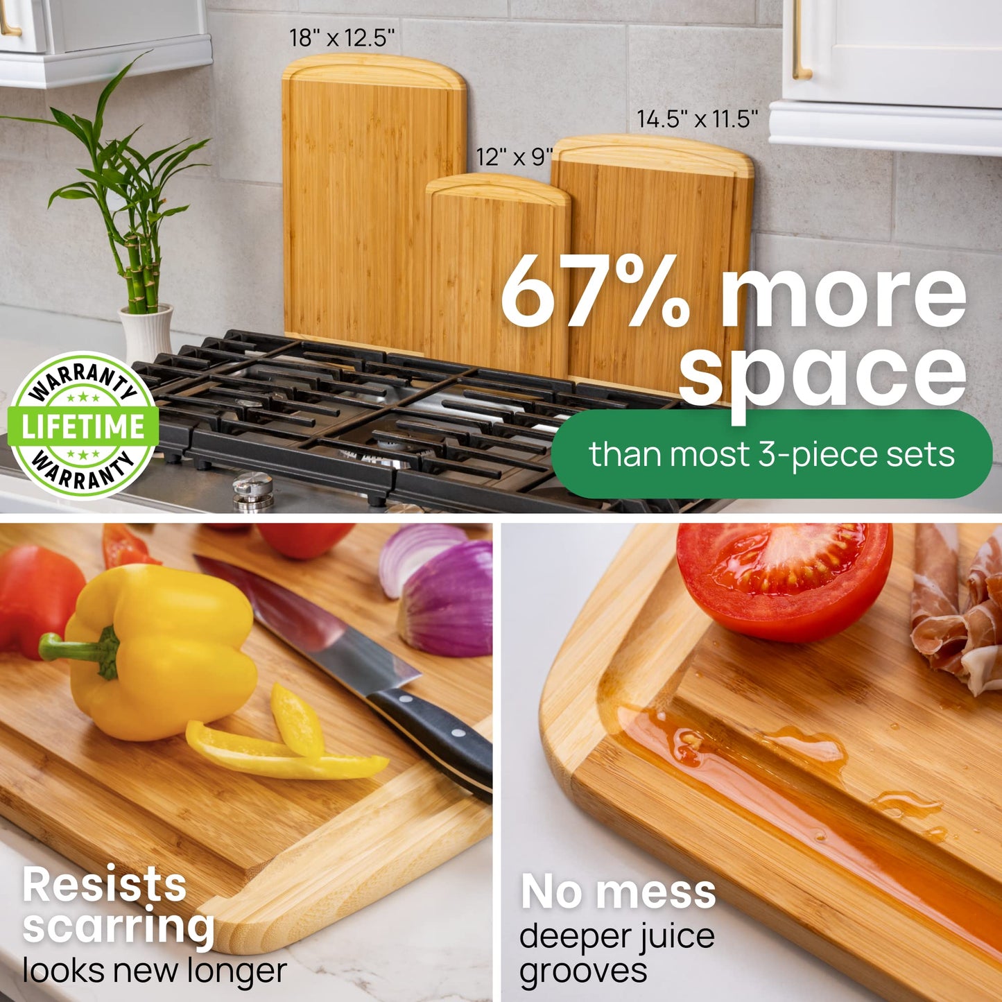 Extra Large Bamboo Cutting Board Set – Wood Cutting Boards for Kitchen, Non Toxic Cutting Board Set for Chopping, Slicing, Carving, Charcuterie – Ideal for Home Cooks, Entertaining, Family Meals