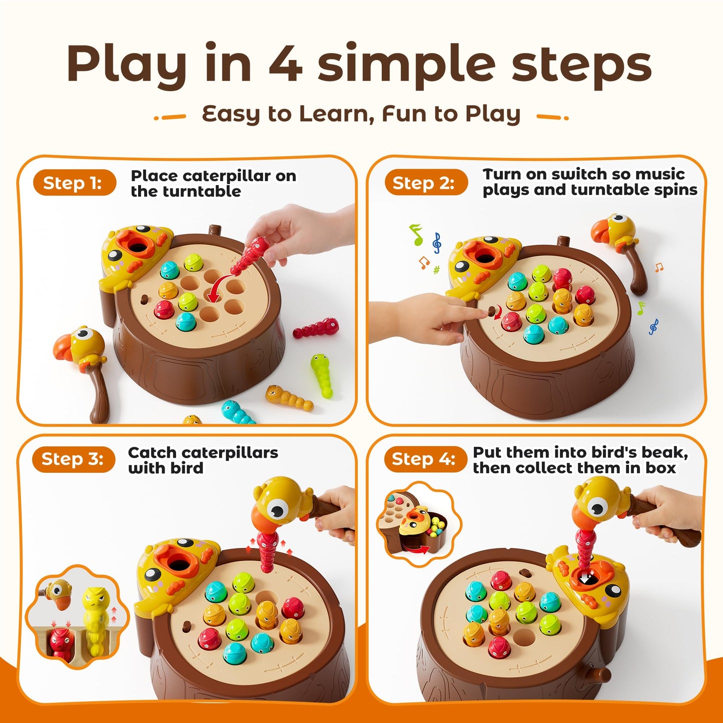Peaciar Magnetic Bird Feeding Game - Woodpecker Worm Toy, Montessori Bug Hunt Toys for Kids Ages 3-5, Fine Motor Skills and Sensory Toddler Toys, Educational Learning Gift for Boys and Girls