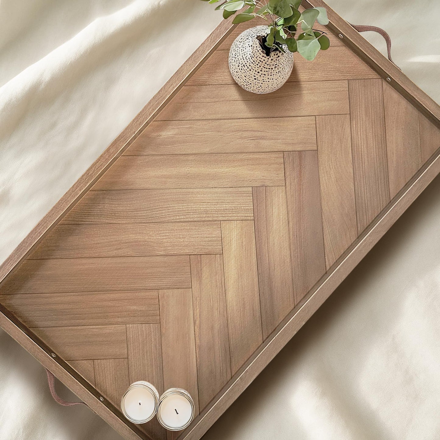 Extra Large Ottoman Tray, 32"x18" Rectangle Wooden Ottoman Trays with Handles, Rustic Decorative Storage Tray for Ottoman