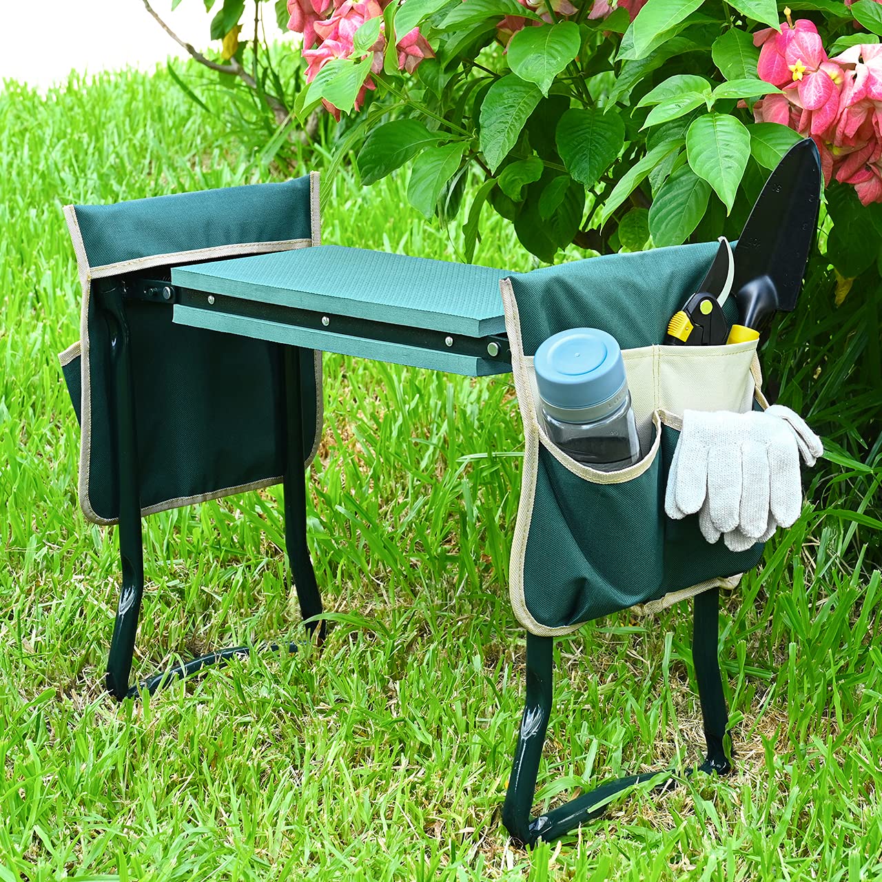 KVR Upgraded Garden Kneeler and Seat with Thicken & Widen Soft Kneeling Pad,Heavy Duty Foldable Gardener Stool with 2 Tool Pouches,Gardening Gifts for Women Mom Men Seniors¡…