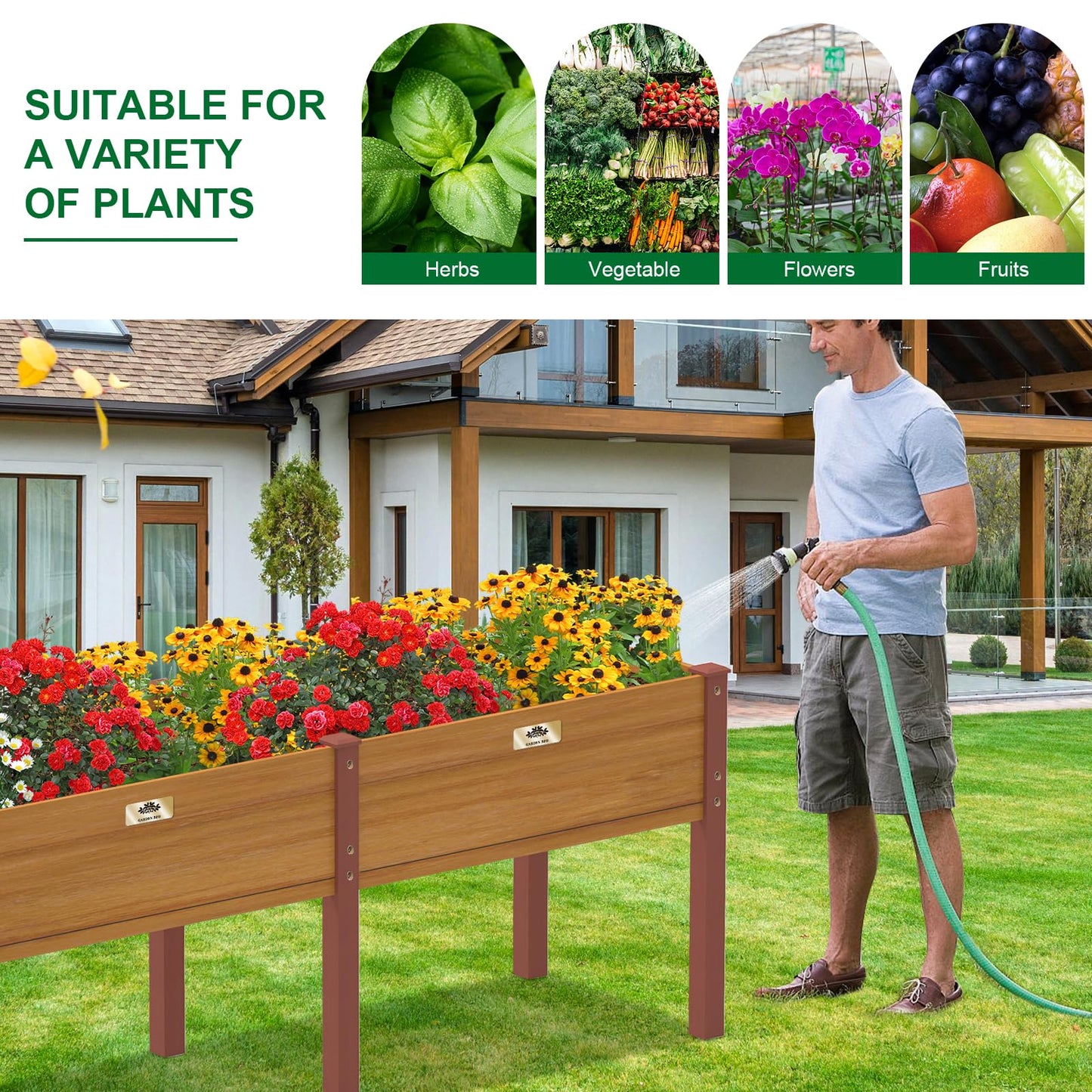 RAOKUKH Raised Garden Bed with Legs, 24x31x71 inch Elevated Wood Planter Box with Liner for Growing Vegetables, Flowers