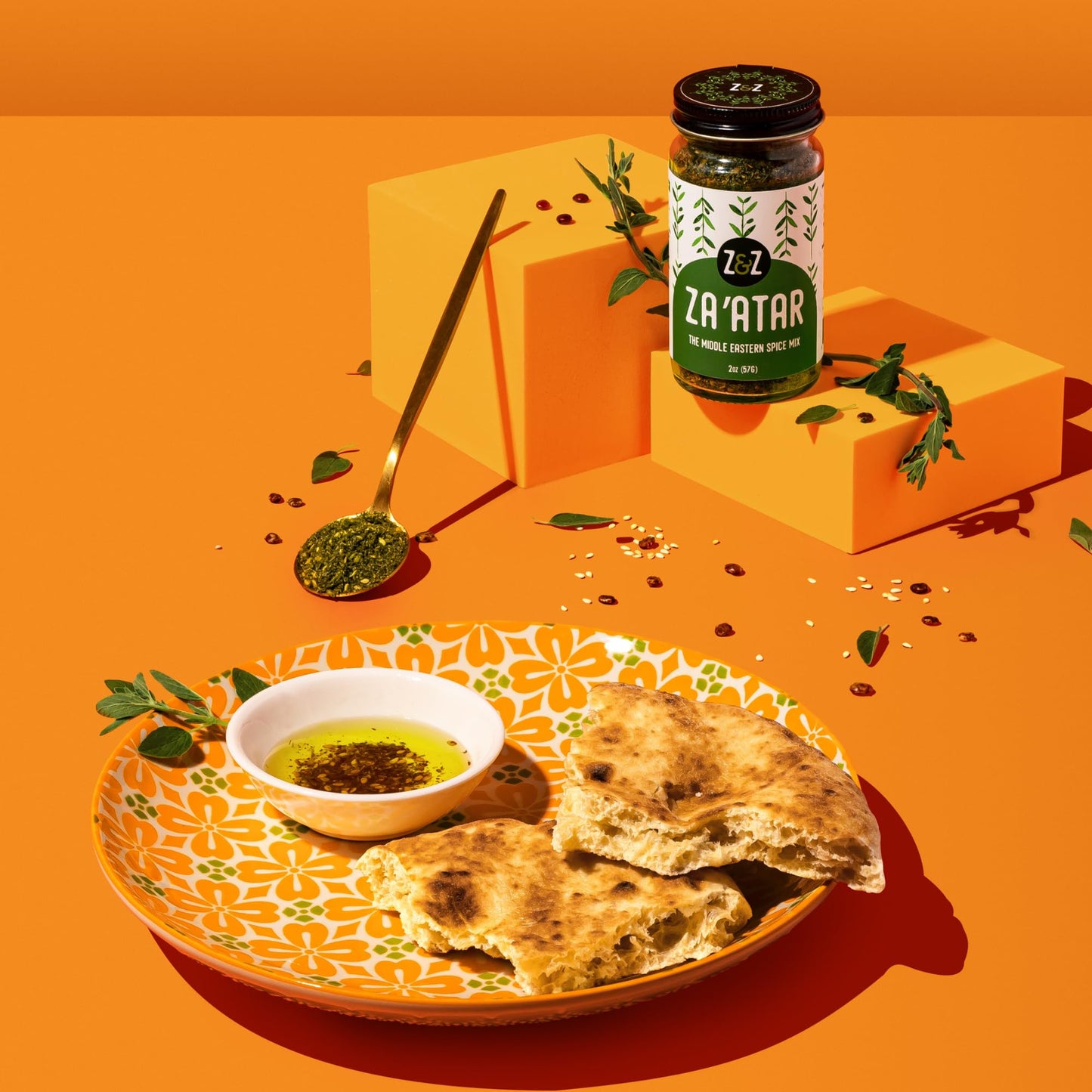 Za'atar by Z&Z | Za'atar Spice Blend with Zaatar Spice, Sumac, & Toasted Sesame Seeds | Za'atar Seasoning for Breads, Salads, Chicken, or Snacks | Savory & Tangy Palestinian Zaatar Seasoning, 2 Oz