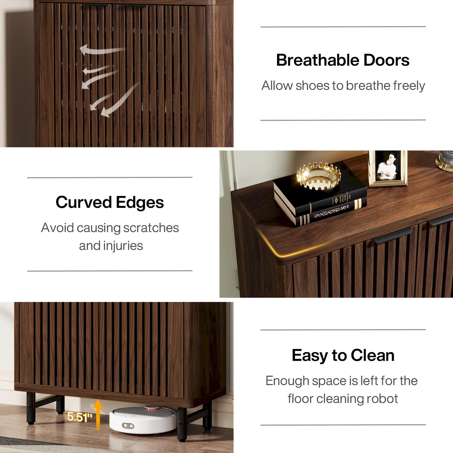 Tribesigns Farmhouse Shoe Cabinet with Shutter Doors, Large 6-Tier Wooden Shoe Organizer Rack with Adjustable Shelves, Modern Hidden Storage Furniture for Entryway, Hallway (Dark Walnut)