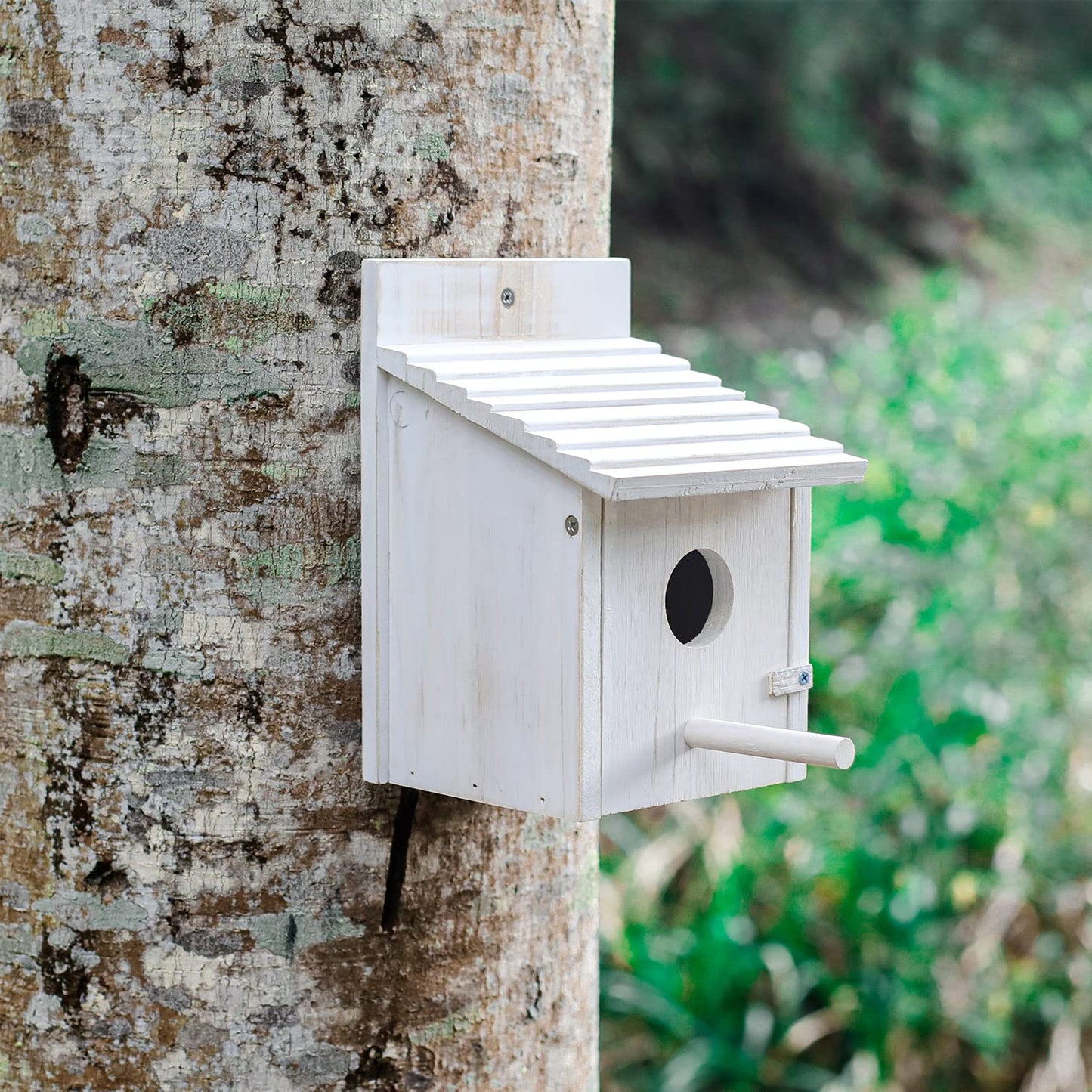 NATUREYLWL Wooden Bird House for Outside with Perch - Weatherproof Hanging Birdhouse for Finches, Bluebirds, Cardinals - Outdoor Garden Birdhouse with Easy Clean Design