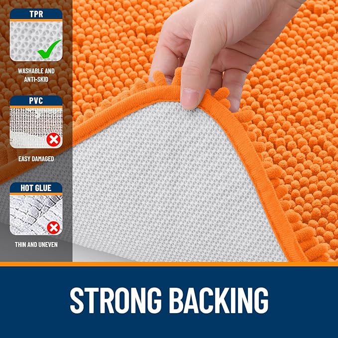 OLANLY Toilet Rugs U-Shaped 24x24, Extra Soft Absorbent Chenille Contour Bathroom Rugs for Toilet, Dry Quickly, Machine Washable, Non-Slip Bath Mat, Orange