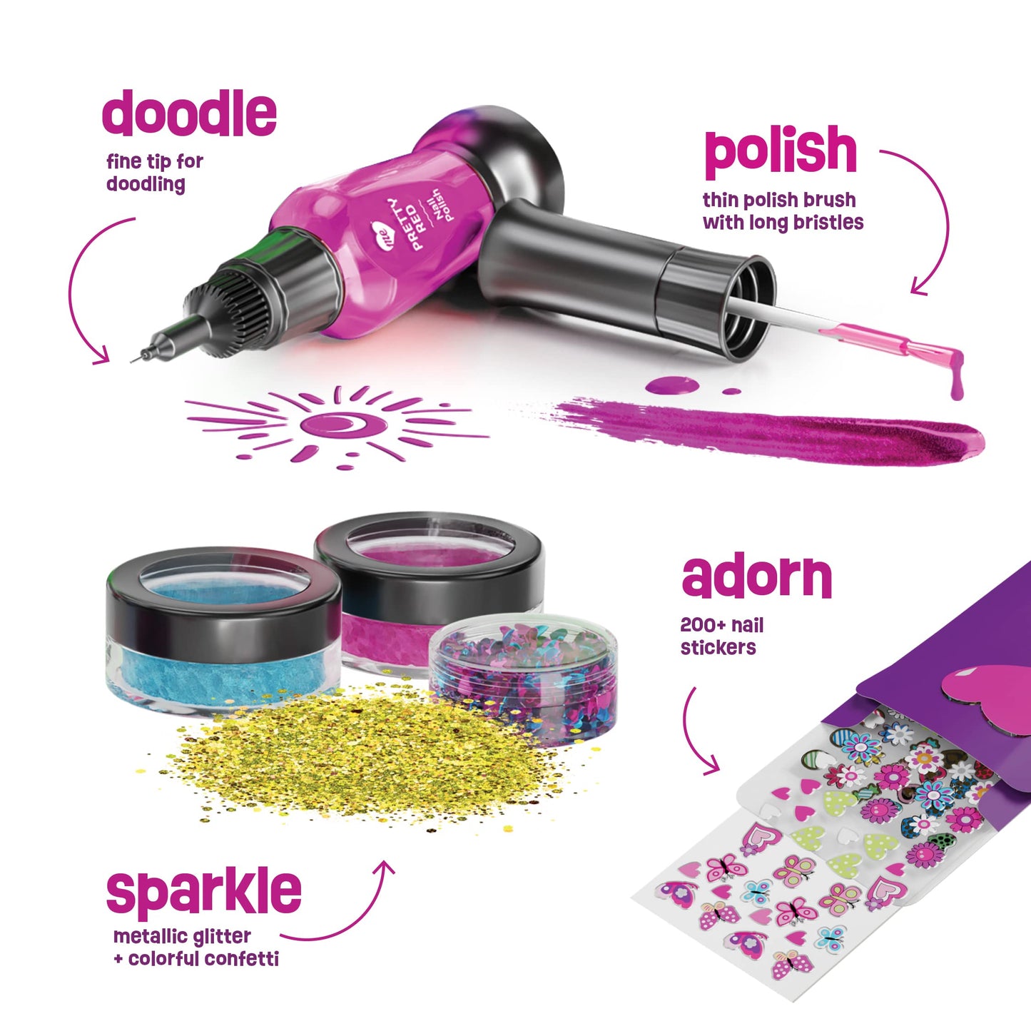 Nail Art Studio for Girls - Birthday Gift - Nail Polish Kit for Kids Ages 7-12 Years Old - Girl Gifts Ideas - Gift Set - Girly Stuff - Polish, Pens, Glitter, Stickers, Gems, Filer - 8 9 10 11 12 Year