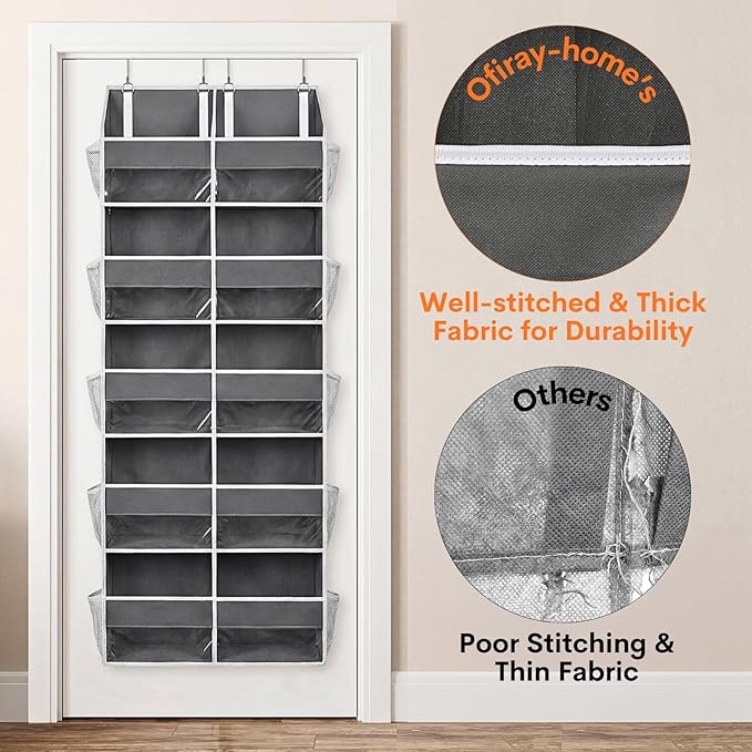 2 Pack Over the Door Organizer 5 Tiers, Extra Large Behind Door Storage of 10
