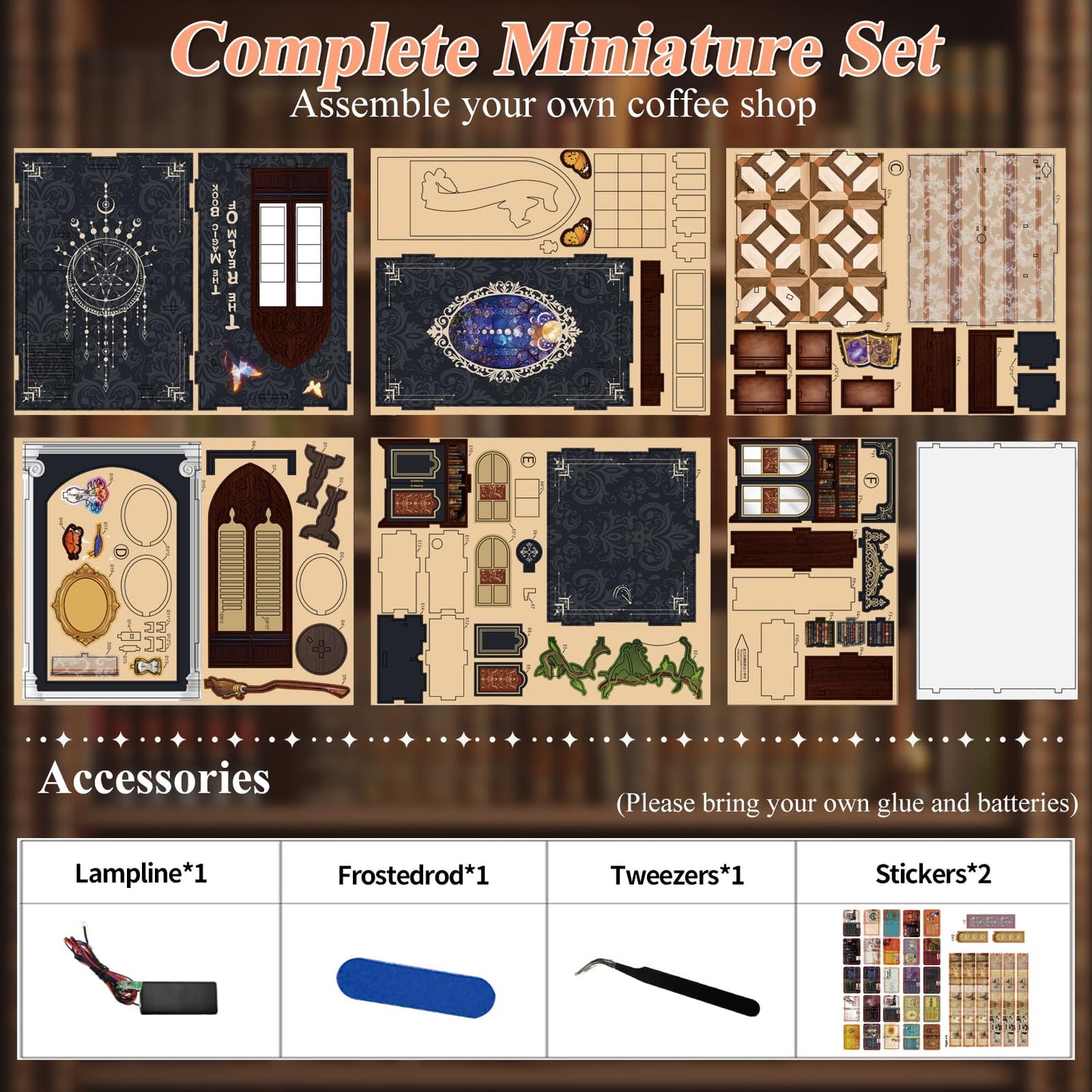 Book Nook Kit Magic Book of Mirrors Wooden Dollhouse, DIY Tiny House Miniature with LED Light, Fantasy Wooden Decor Display for Adults, Tiny Homes to Live in for Bookshelf, Battery Not Included