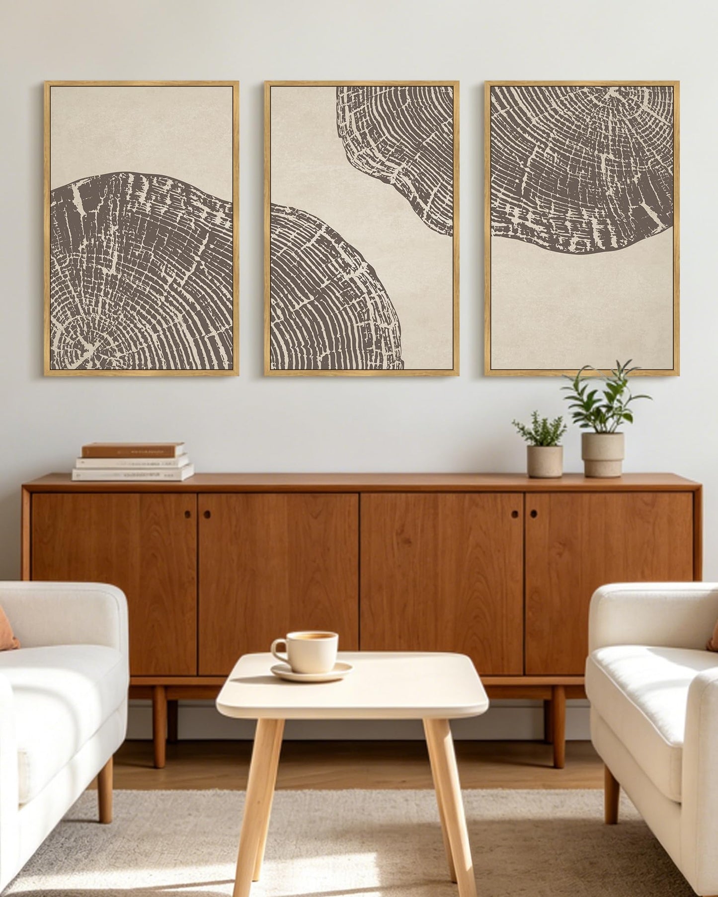 KUVIOKE Tree Rings Wood Framed Wall Art Modern Retro Beige Wood Stump Wall Decor Nature Rustic Artwork Farmhouse Home Decor 16x24in (Natural Framed)