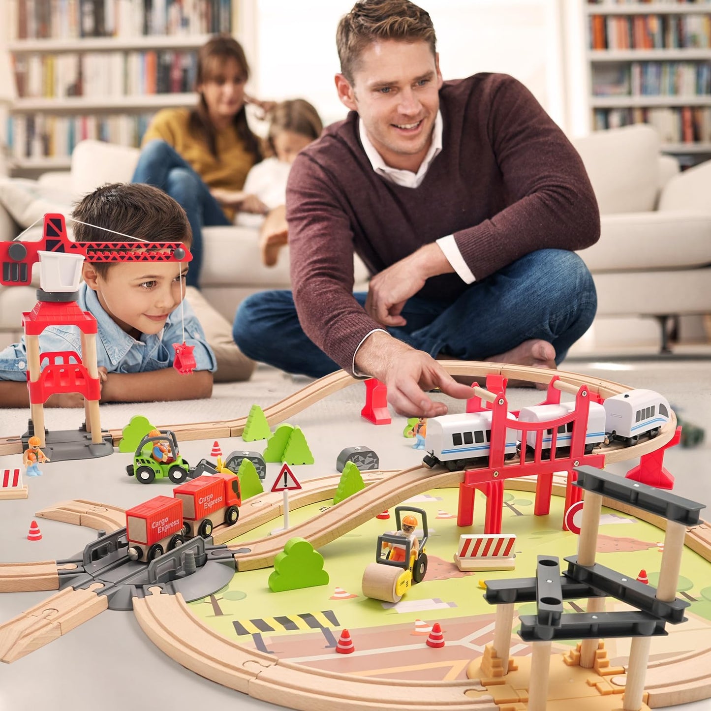 JugueteLand 104 Pcs Wooden Train Set for Toddlers, Magnetic Trains with Track for Kids Ages 3-6, Compatiable with Major Brands, Construction Railway Playset Gifts for Boys and Girls Ages 3+