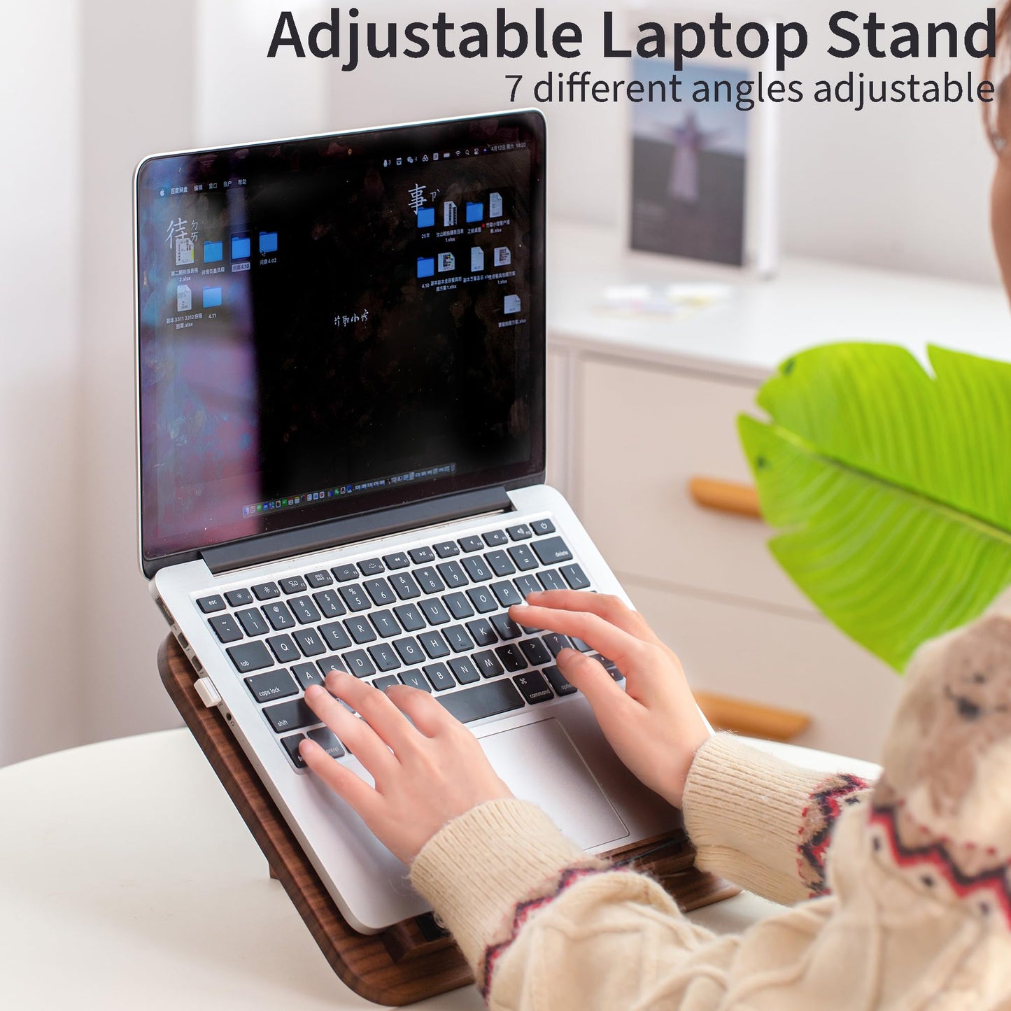Mayhas Portable Book Stand for Reading, Adjustable Wooden Laptop Stand. Foldable Desktop Stand for Cookbook, Fits All Books (Walnut, Chinoiserie Simple)