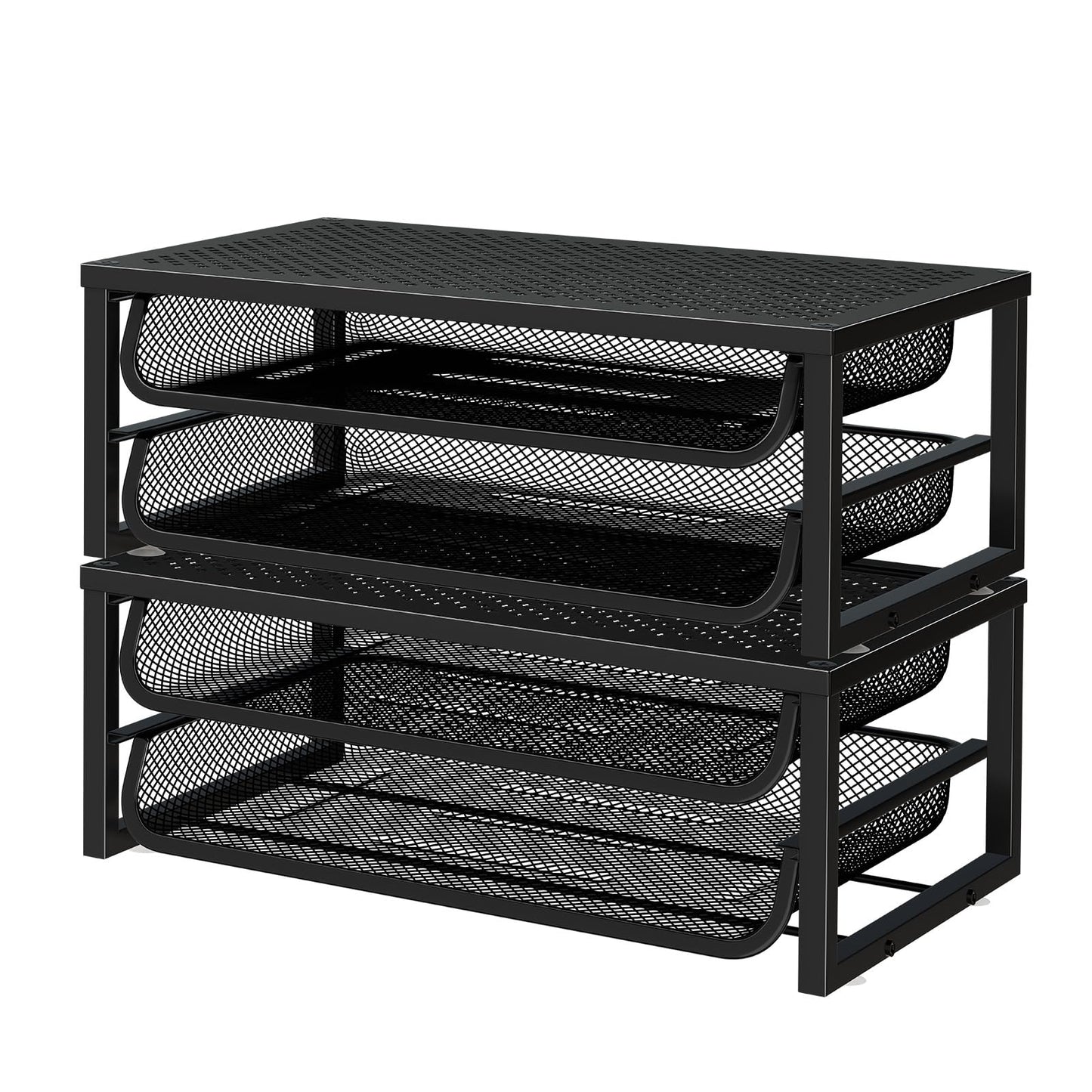 Ekisemio 2-Pack 2-Tier Monitor Stand Riser with Drawer, Metal Computer Desk Organizer for Home Office, Black