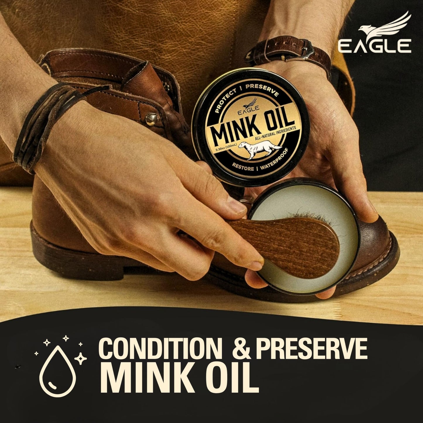 Leather Boot Care Kit – Mink Oil, Saddle Soap for Leather, Applicators & Cloth – Leather Care Kit, Boot Leather Care Kit, Leather Shoe Care Kit for Cowboy Boots, Work Boots, Shoes, and Tack
