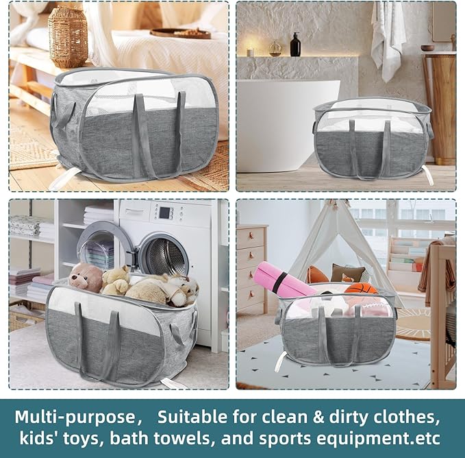 2 Pcs Collapsible Laundry Baskets, Tear Proof Pop Up Hamper