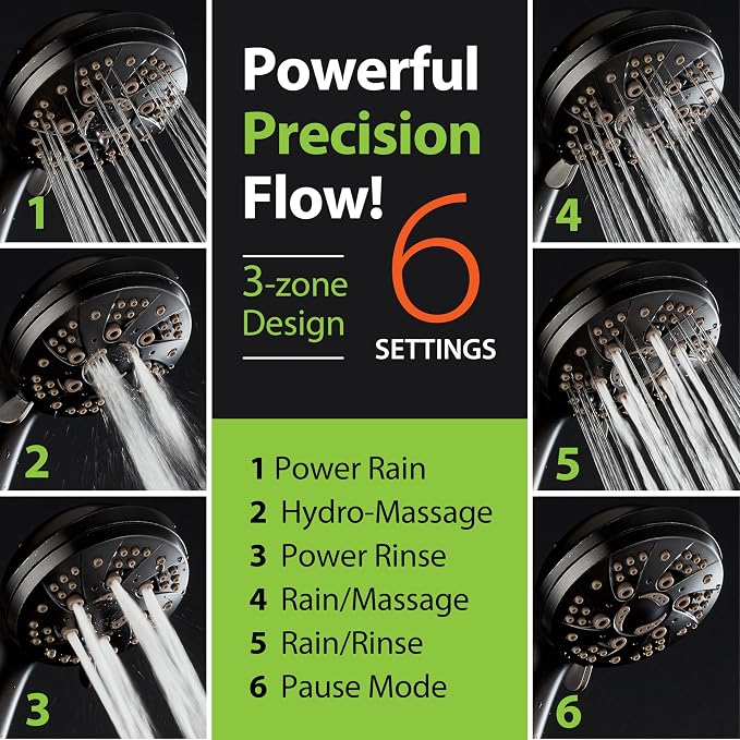 AquaDance High Pressure 6-Setting Oil Rubbed Bronze Handheld Shower Head with Stainless Steel Hose. Officially Independently Tested to Meet Strict US Quality & Performance Standards!