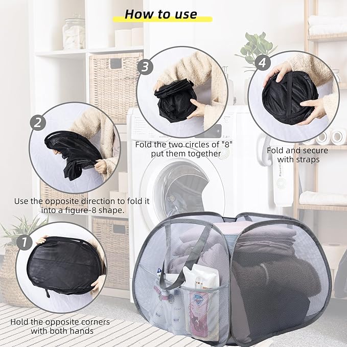 Collapsible Laundry Basket, 90L Foldable Pop Up Laundry Hamper