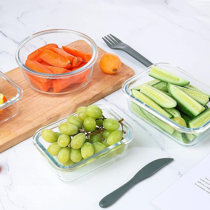 KOMUEE 24 Pieces Glass Food Storage Containers Set, Meal Prep Containers, BPA-Free Airtight Glass Storage Containers with lids, Freezer, Microwave and Oven Safe,Green