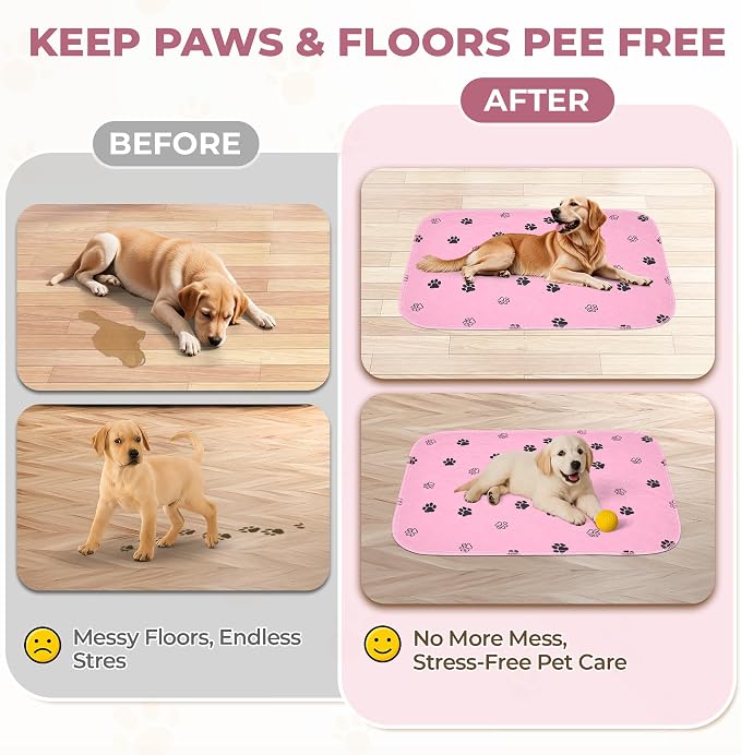 Fostanfly Reusable Puppy Pads, 2 Pack 18"x 24" Washable Dog Pee Pads, Pink | Machine Washable & Reusable, Strong Absorbency, Leakproof, Waterproof, Non-Slip Bottom, Training Mats for Potty, Crate