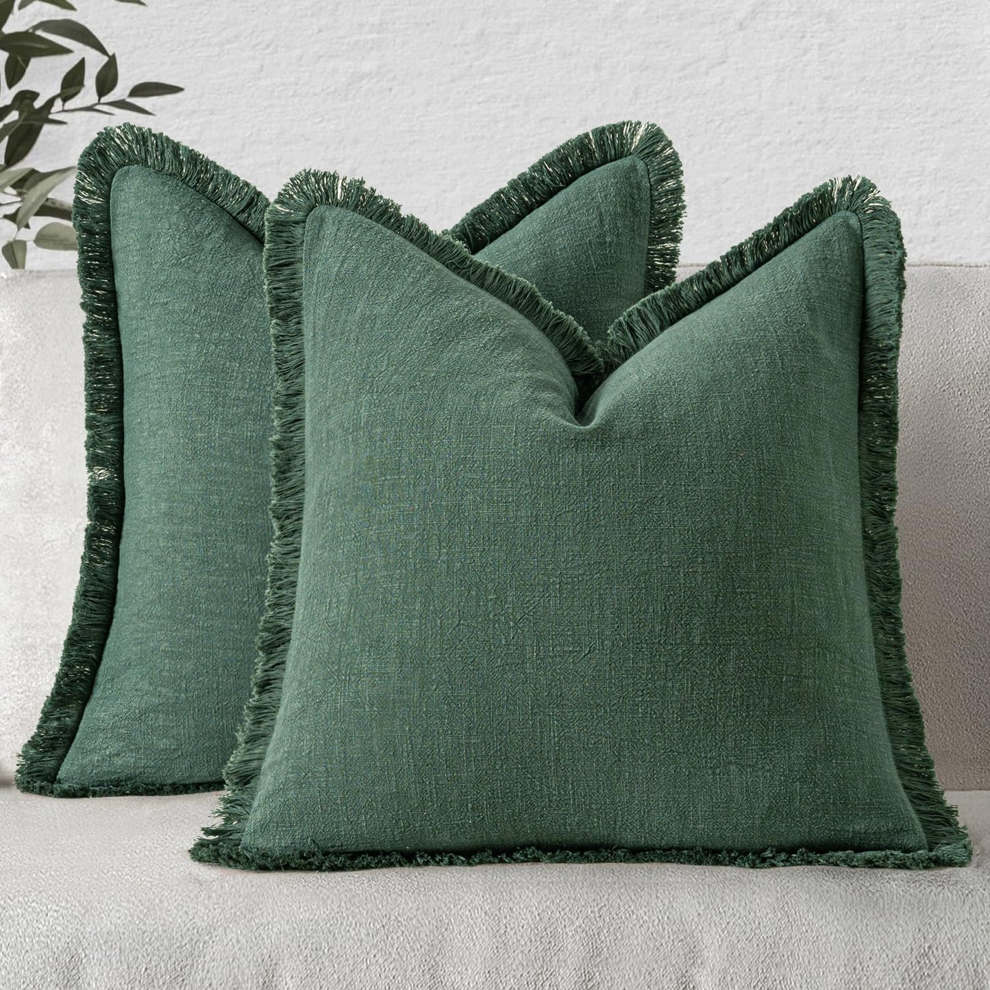 MIULEE Christmas Decorative Throw Pillow Covers Neutral Linen Fringe Fall Throw Pillows Set of 2 Natural Beige Boho Farmhouse Cushion Covers with Tassels for Couch Sofa Bed Home Decor 20x20 Inch