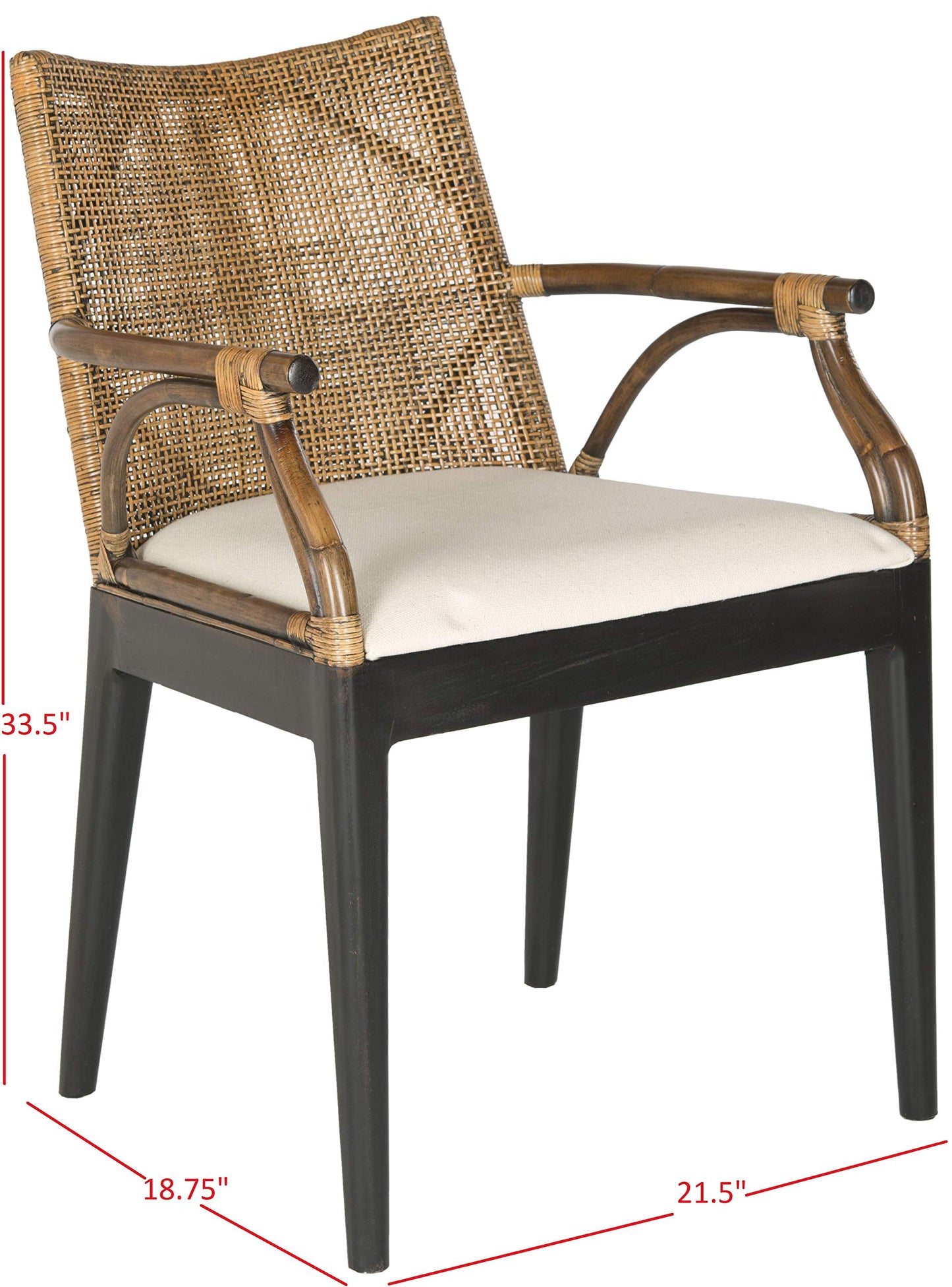 SAFAVIEH Furniture - Gianni Rattan Arm Chair - Brown & Black - Solid Wood - Coastal Open-Arm Design - Ideal for Living Room, Sunroom, Bedroom, 19.8" Seat Height (SEA4011A)