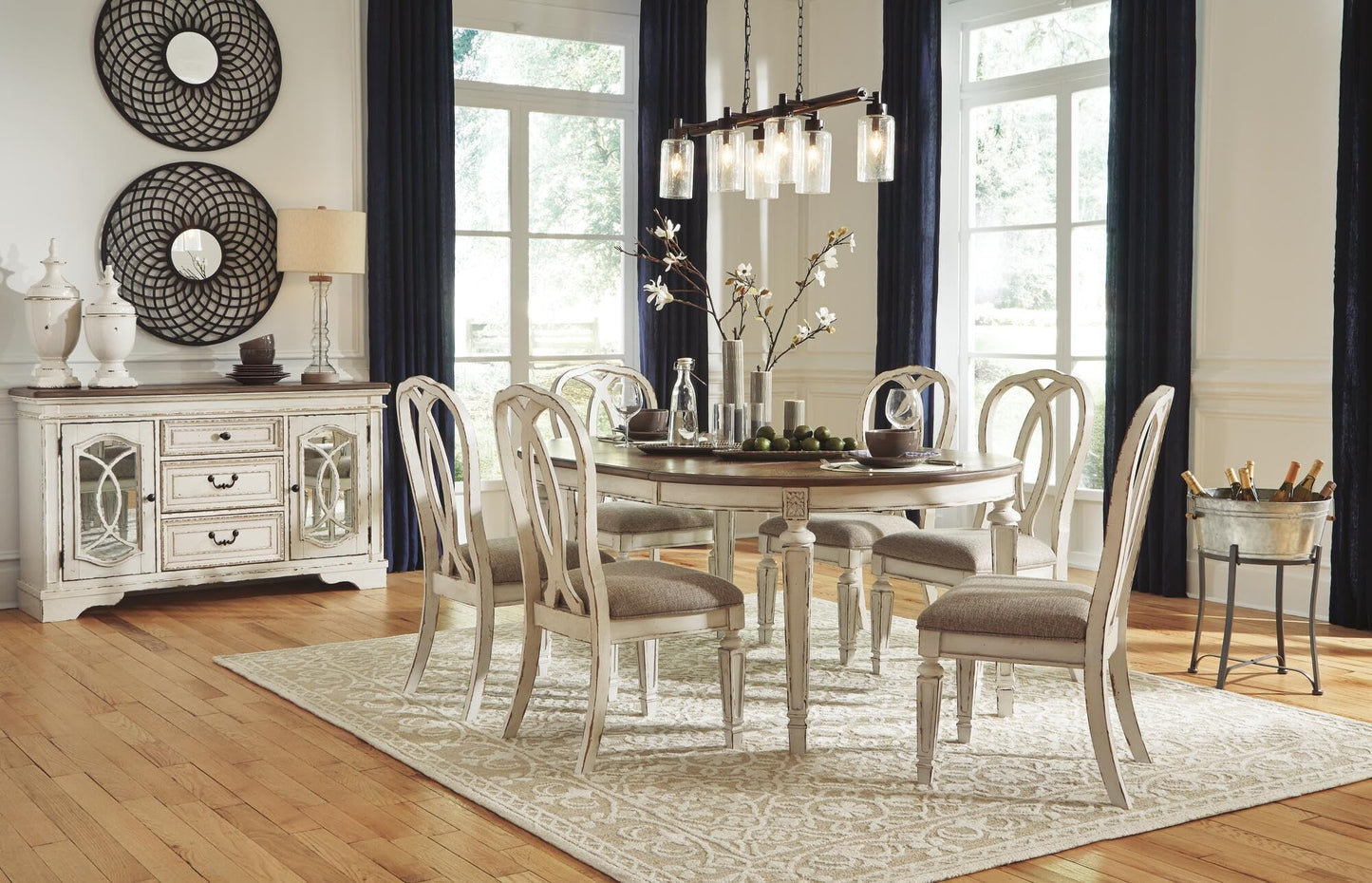 Signature Design by Ashley Realyn French Country Ribbon Back Dining Chair, 2 Count, Chipped White