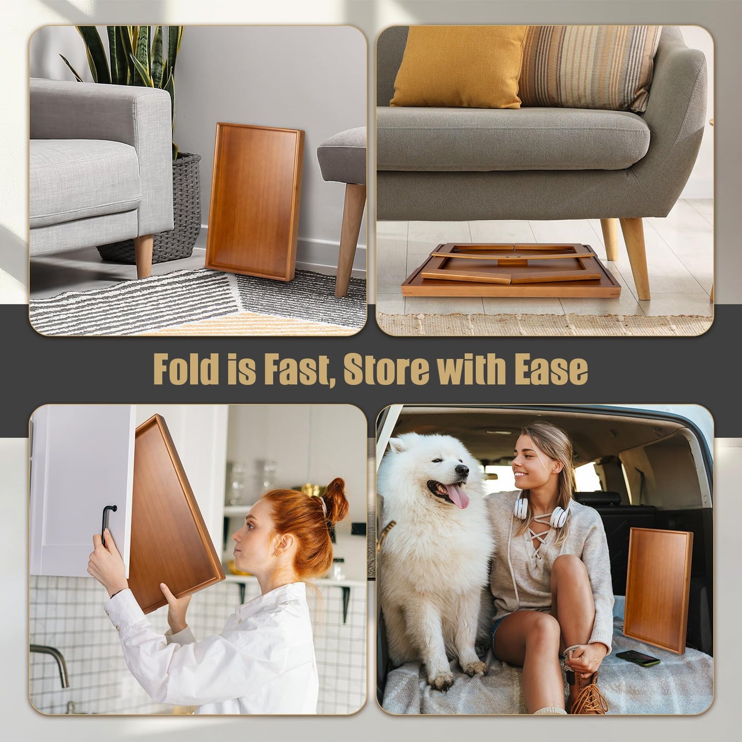Bmboryxa Bamboo Bed Table Tray with Support Bar and Foldable Legs, Breakfast Food Trays Table for Bed Sofa Eating and Laptops, TV Lap Tray Table on Couch (Applied for Invention Patent)