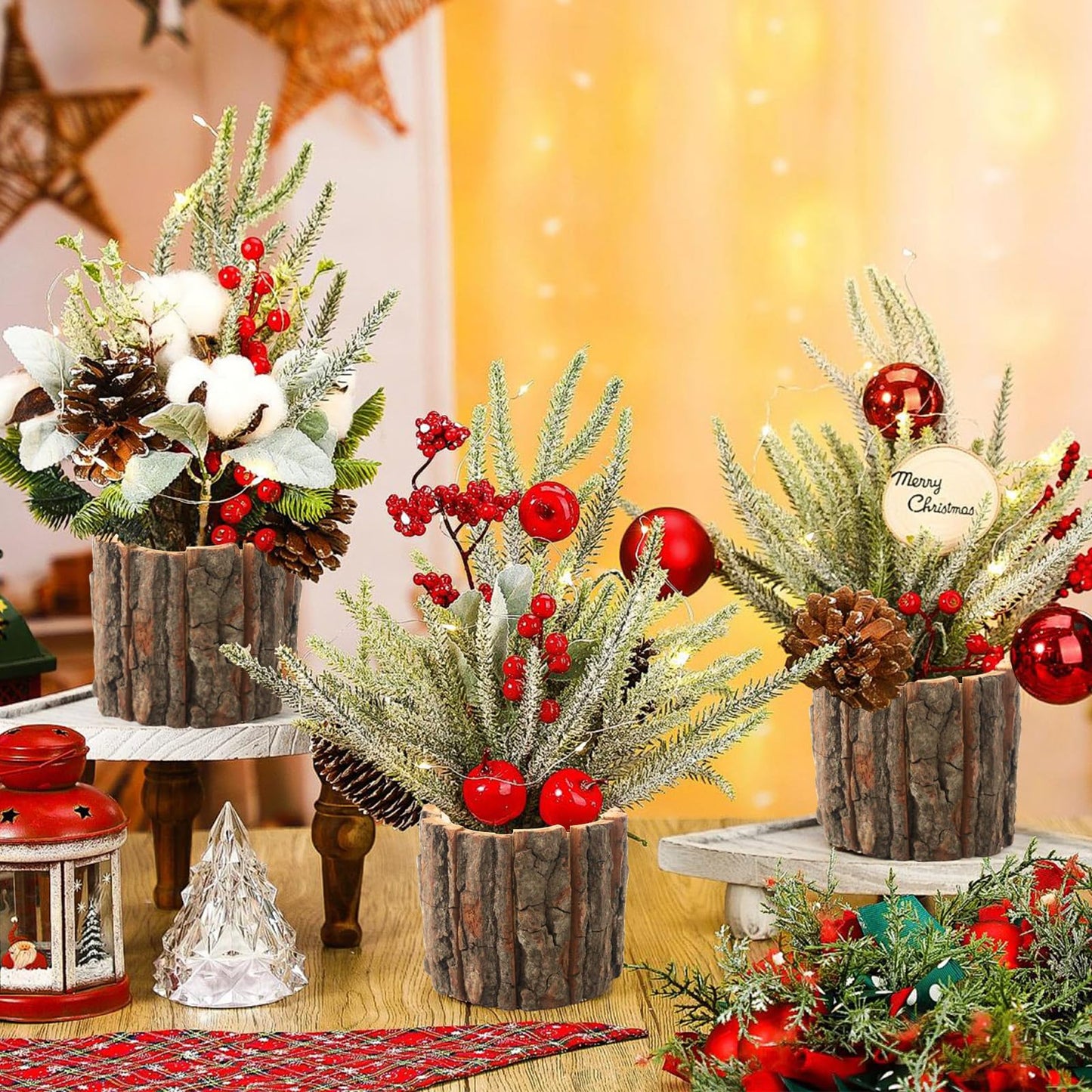6 Pcs Wooden Vases for Centerpieces, Wood Flower Vase Rustic Tree Stump Planter Pots for Woodland Party Wedding Window Home Farmhouse Christmas Table Decor