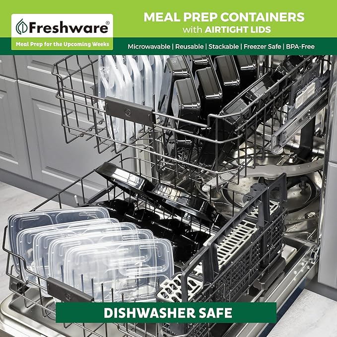 Freshware Meal Prep Containers 3 Compartment Food Storage Containers