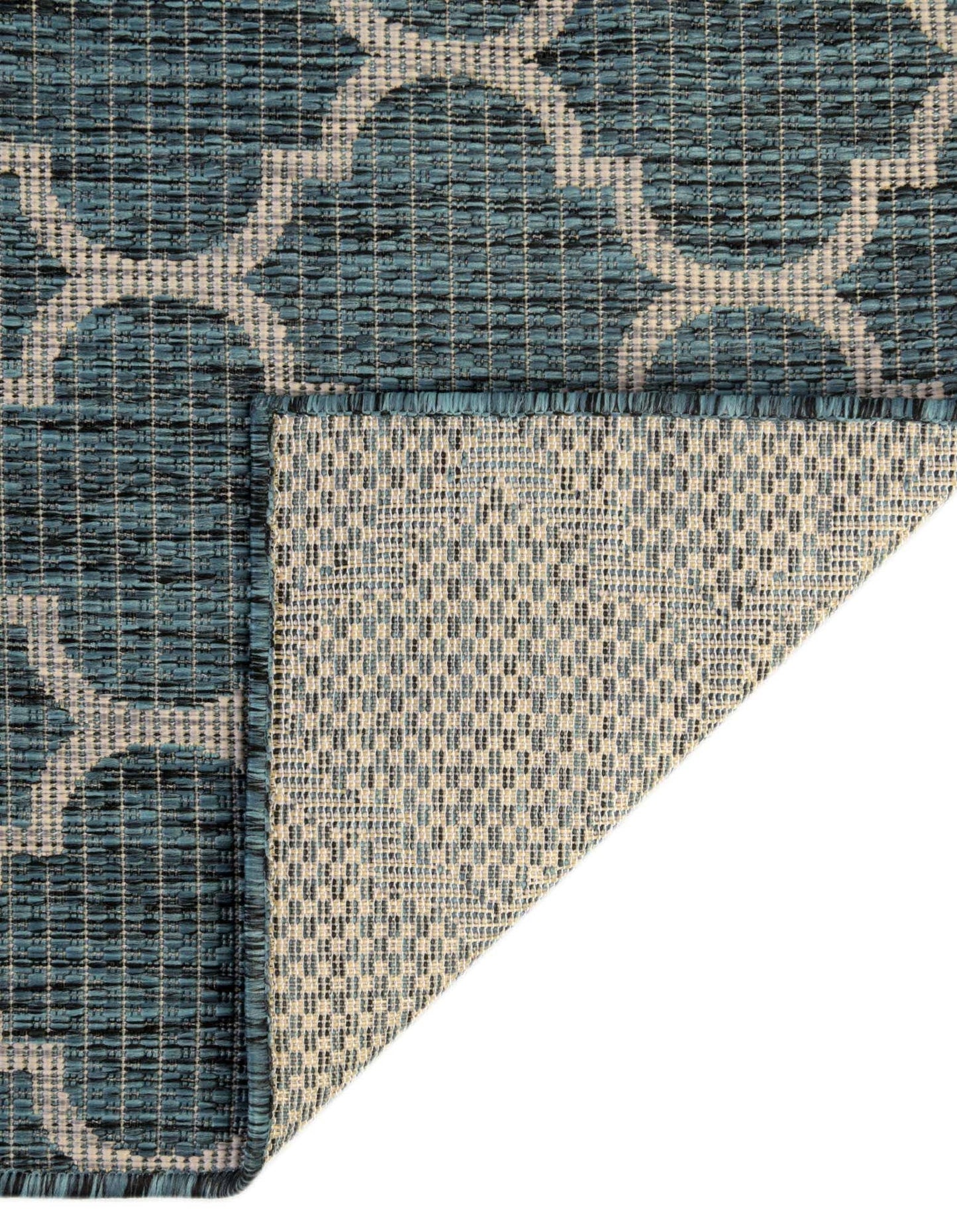 Unique Loom Outdoor Trellis Collection Area Rug (2' x 6' 1" Runner, Teal/ Gray)