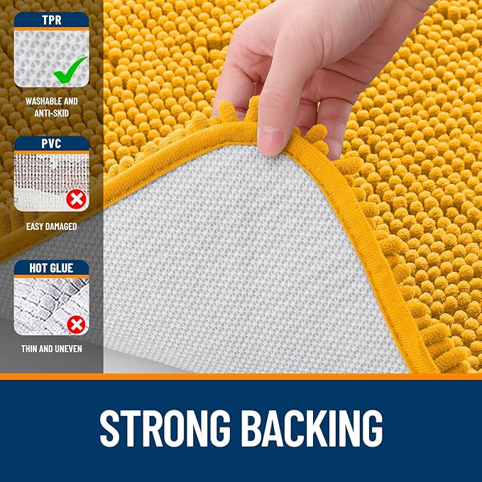 OLANLY Bathroom Rugs 32x20, Extra Soft Absorbent Chenille Bath Rugs, Rubber Backing Quick Dry, Machine Washable Bath Mats for Bathroom Floor, Tub and Shower, Home Decor Accessories, Golden Yellow