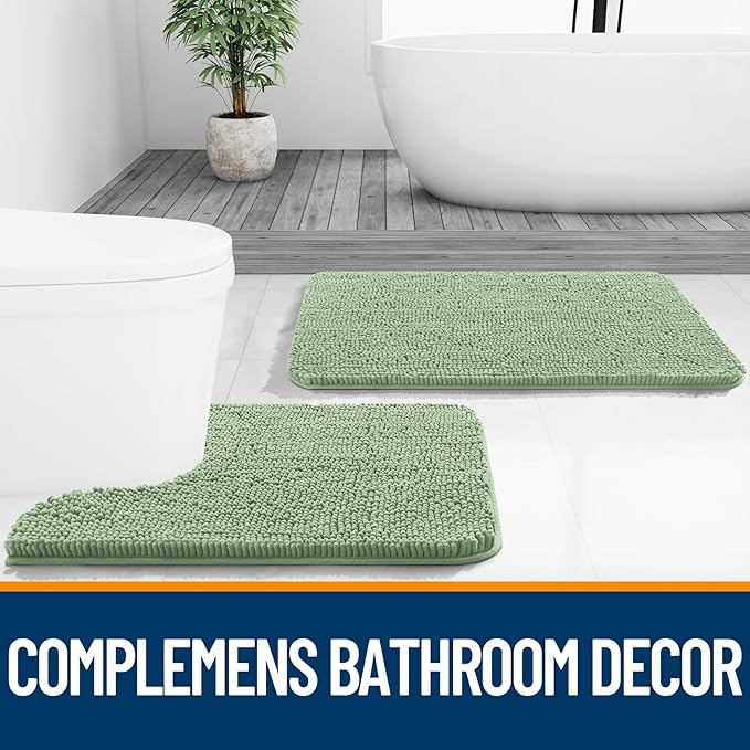 OLANLY Large Bathroom Rugs 40x24, Extra Soft Absorbent Chenille Bath Rugs, Rubber Backing Quick Dry, Machine Washable Bath Mats for Bathroom Floor, Tub and Shower, Home Decor Accessories, Sage Green