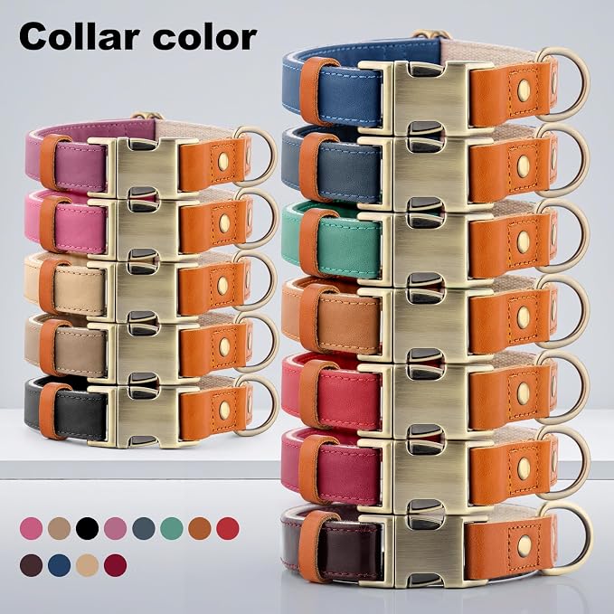 Plutus Pet Genuine Leather & Hemp Dog Collar – Adjustable Heavy Duty Pet Collar with Quick Release Metal Buckle, Soft & Stylish for Puppy and Small, Medium, Large Dogs (Copper Brown, M)