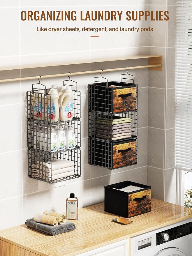 Closet Hanging Organizer with Drawers, 6 Tier Metal Closet Organizers and