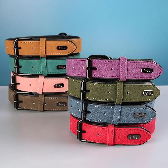 Didog Soft Padded PU Leather Dog Collar, Breathable and Adjustable Dog Collars for Medium Dogs, Comfortable for Daily Walk, Green, L Fit Neck 14-18"(22-44 lbs)